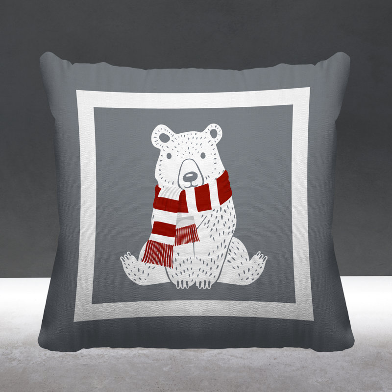 Coussin intérieur / extérieur Folk Christmas Bear, L 17 po x H 17 po, Gris