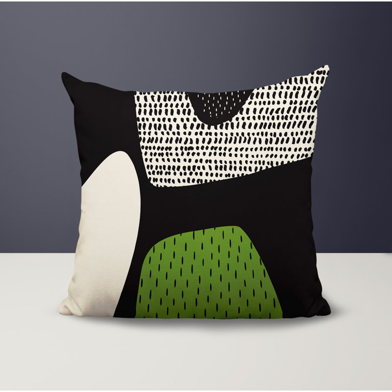 Coussin carré intérieur / extérieur pia, H 17 po x l 17 po, Chartreuse / noir / blanc cassé