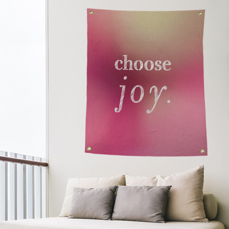 Tapisserie de polyester, choisir la joie citation, H 80 po x l 59 po, Lueur rose