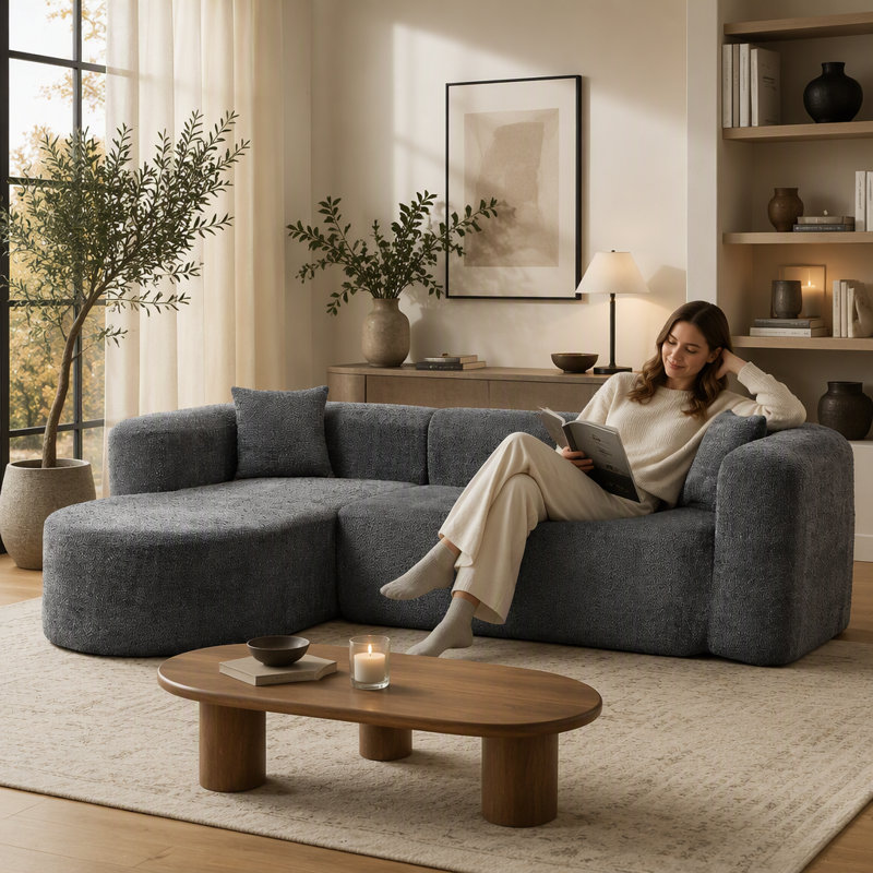 Sofa Upholstered 101.96 " Chenille Sectional, Left Chaise, Grey