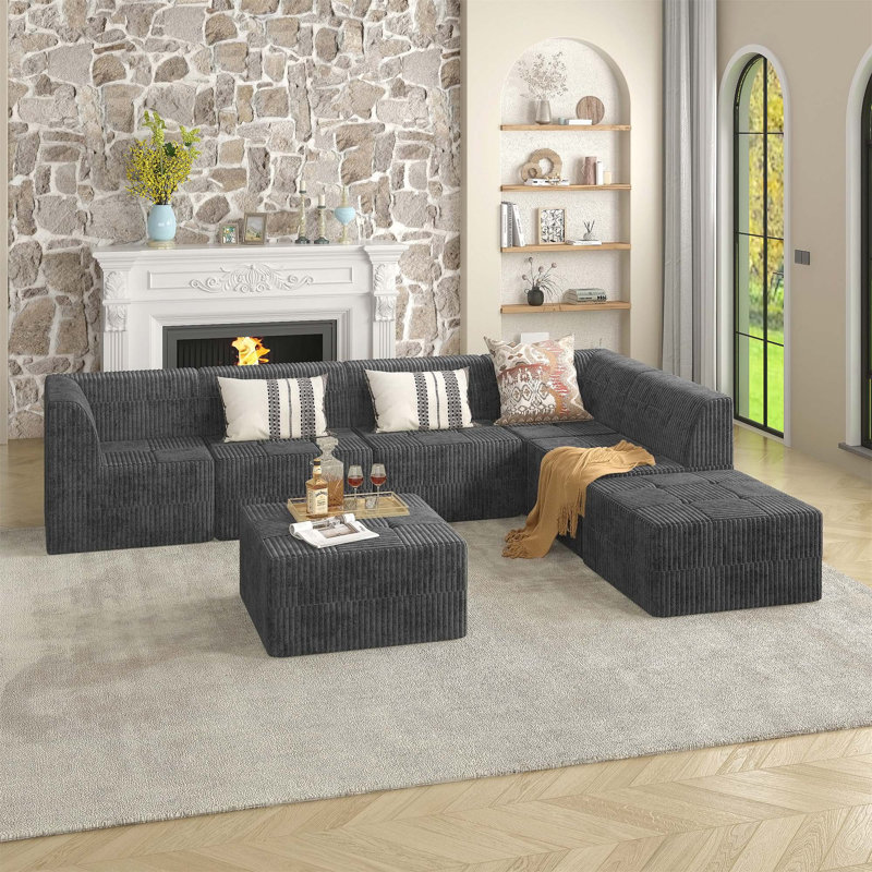 Canapé modulaire polyvalent pour les espaces de vie, améliorant le confort et le style, Velours côtelé gris