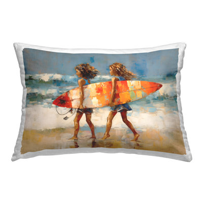 Surfboard Kids Friends Decorative Printed Throw Pillow Design by Petal Prints Design