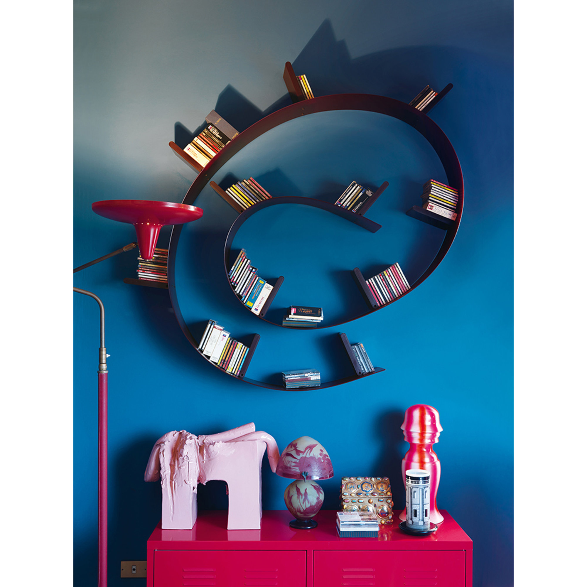 Bookworm Floating Bookcase, Long, Translucent Wine Red