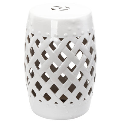 Tabouret décoratif de jardin en céramique blanche tressée, 33 x 46 cm, et table de patio blanche fonctionnelle de 33 x 46 cm, robuste et élégante