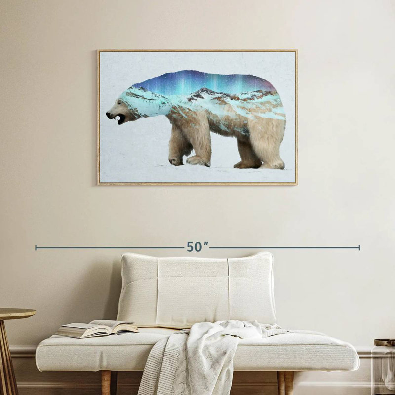 L'ours polaire arctique, Cadre flottant en bois naturel, 37 po x 25 po