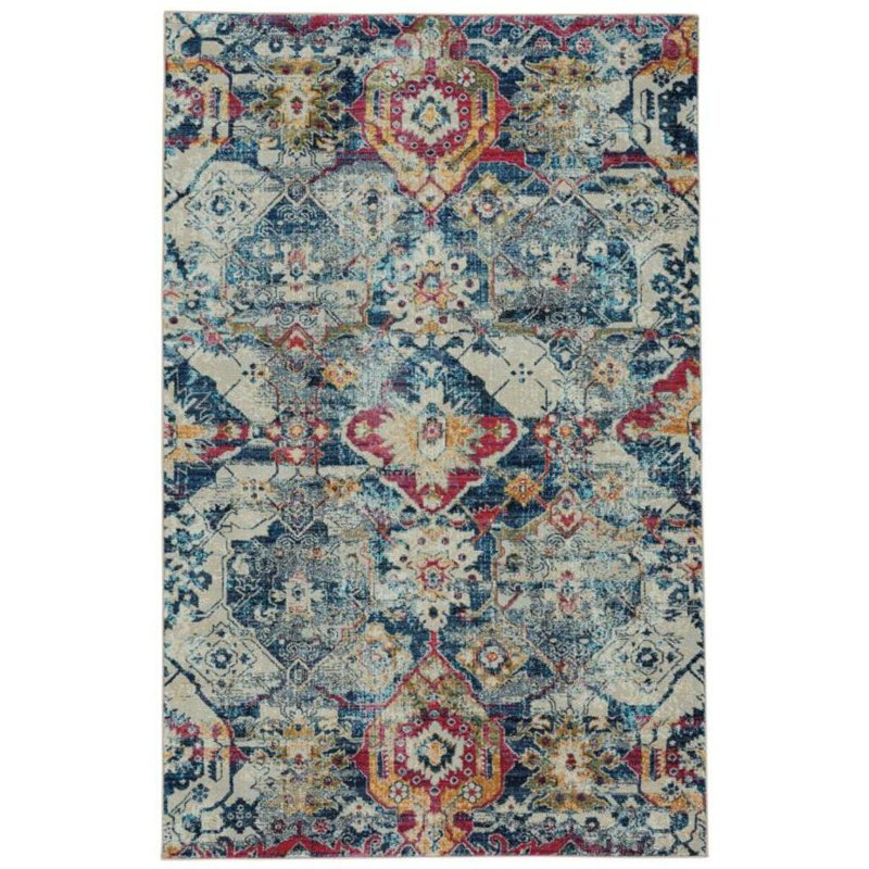 Carpentier Abstract Navy/Red Area Rug, Runner 3' x 9'10"