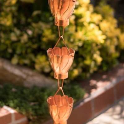 Pure Copper Akira Rain Chain Replacement Downspout for Gutters