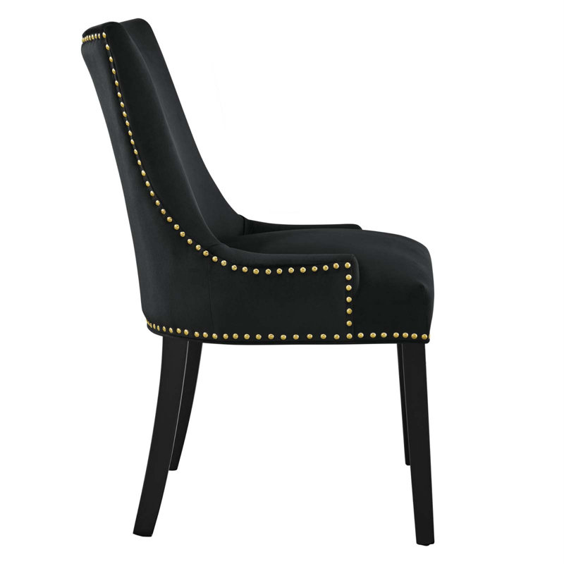 Marquis Hourglass Black Velvet Upholstered Side Chair with Wood Legs