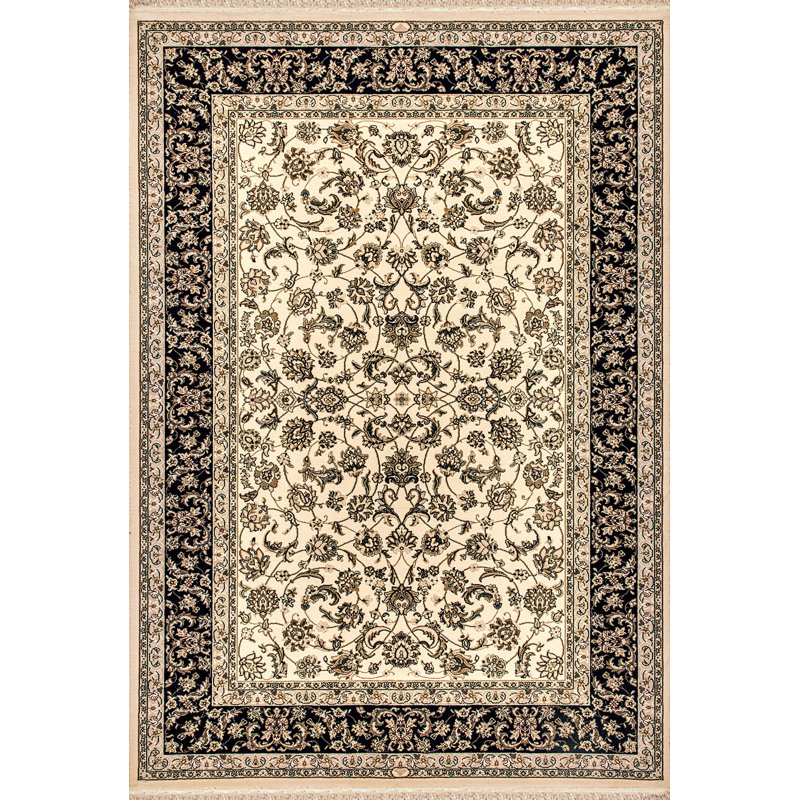 Tapis ivoire/noir en laine Cirro, Rectangle 6 pi 7 po x 9 pi 10 po