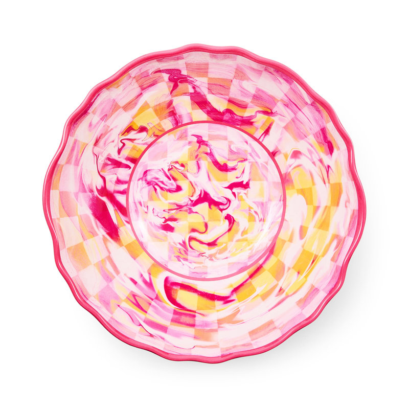 Blue Marble Check Melamine Serving Bowl, Pink