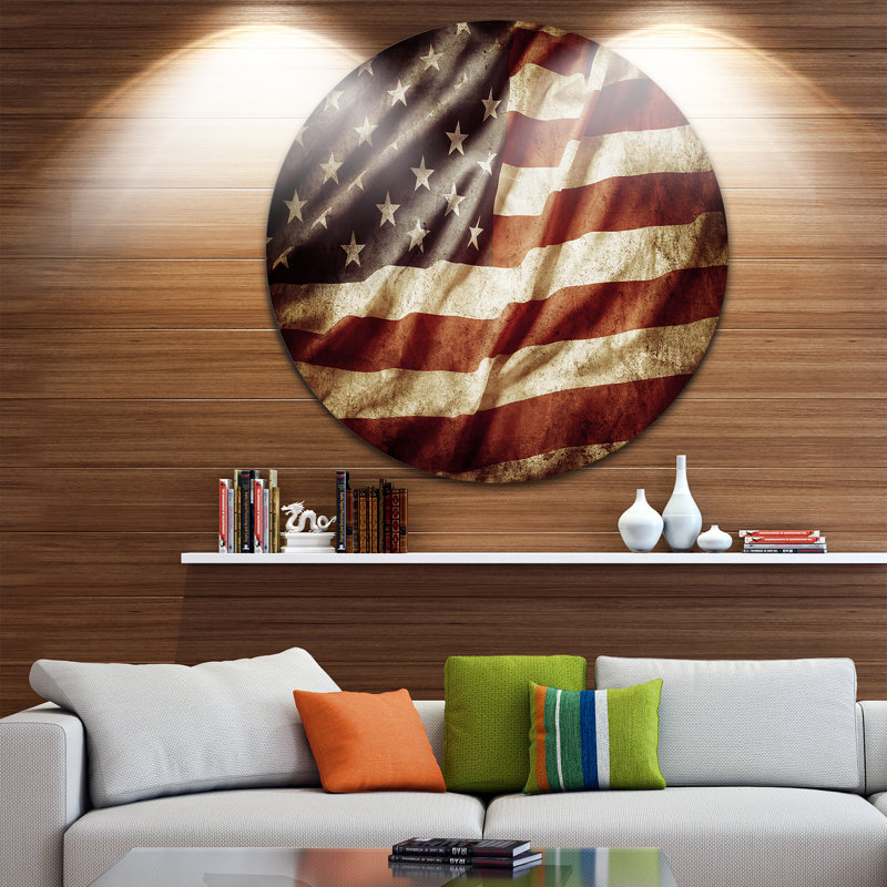 American Flag Circle Metal Wall Art Print, 23" x 23"