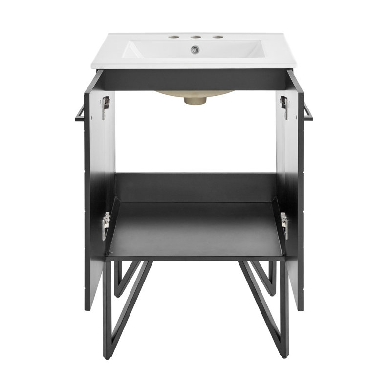 Annecy 24 In. Bathroom Vanity With Ceramic Sink Top, White, Phantom Black, Triple