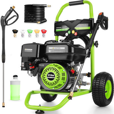 MAX 4200PSI 4GPM 212CC Professional Gas Pressure Washer, 9" Wheels 25FT Hose 7HP Commercial Gas Power Washer with 5 Nozzles 1L Foam Bottle for Car Fence Driveway Yard (EPA/CARB/ETL Compliant) Green