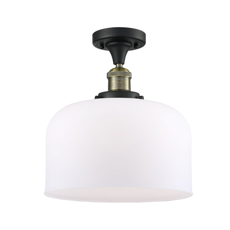 Bell - 1 Light 12" Semi-Flush Mount, No Bulb Included, Matte White Cased, Black Antique Brass