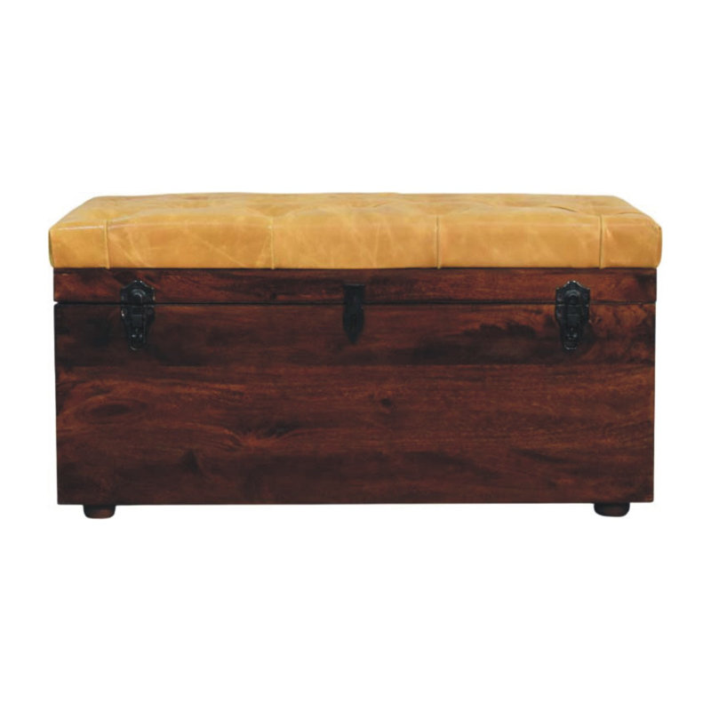 Banc de rangement en cuir brun clair
