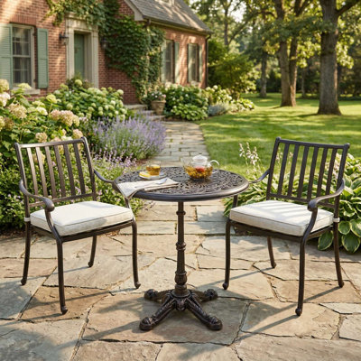 27" Round All-Weather Outdoor Patio Bistro Table, Rust-Proof Cast Aluminum Frame & Breathable Hollow Tabletop, Anti-Slip Foot Pads Suitable For Patio, Backyard