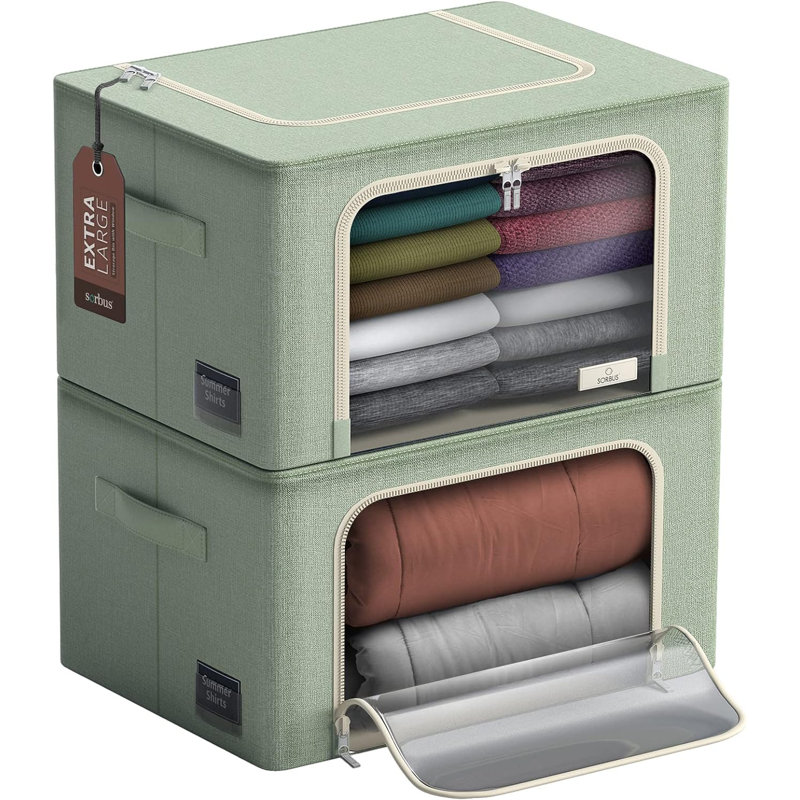 Sorbus Large Storage Box Foldable with Window & Handles 2 Pack, Teal