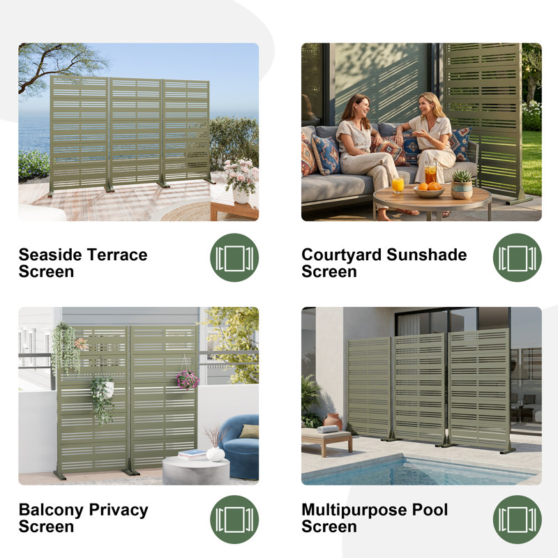 Panneau de clôture en métal pour l'extérieur, H 72 po x l 47 po x P 16 po, Olive Green