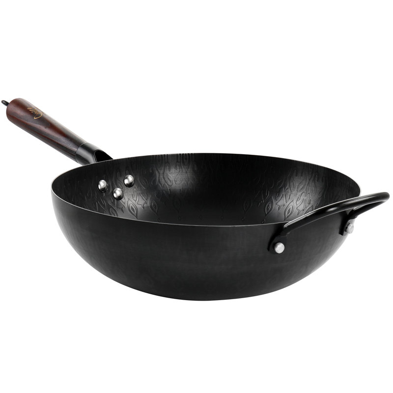 Wok en acier au carbone 12 po Spice par Tia Mowry avec poignée en bois noir