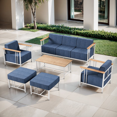 Ensemble de conversation pour canapé d'extérieur moderne en métal 6 pièces avec table basse Coan
