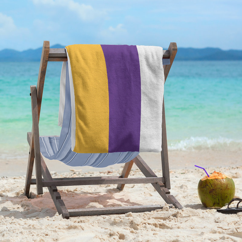Cotton Blend Lightweight Beach Towel, Gold/Purple/White
