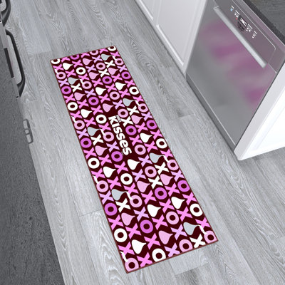 Tapis de couloir anti-dérapant 2 x 5 Hershey Kisses XO pour cuisine de chambre à coucher, rose