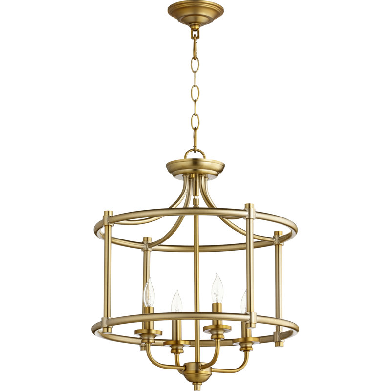 Luminaire suspendu cylindrique de style lanterne à 4 lumières Herman, Laiton vieilli