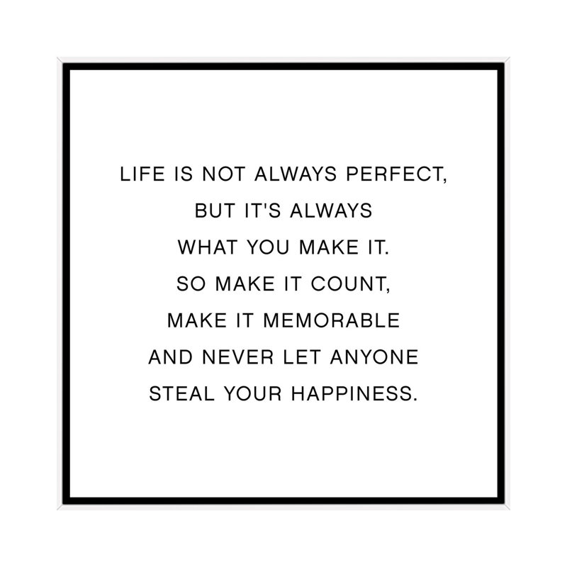 Art textuel, "Life is not always Perfect" par Mambo art studio, H 37 po x l 37 po x P 1,5 po, Toile blanche encadrée