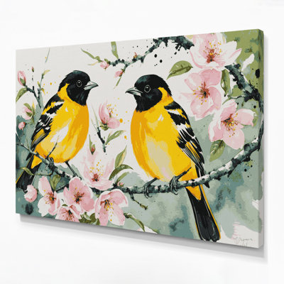 Oiseaux, toile de lin Oriole beige