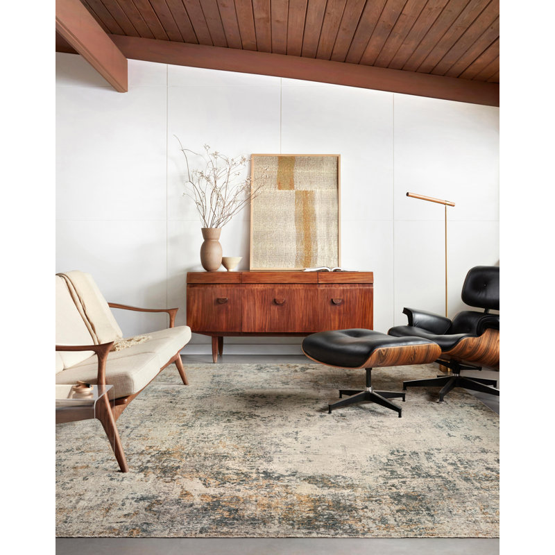 Kanesha Abstract Ocean/Beige Area Rug, Rectangle 9'3" x 12'10"