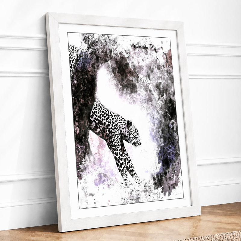 Descending Leopard Modern 1 Piece Single Picture Frame Wall Art, A3 - 42.0 x 29.7 cm, White