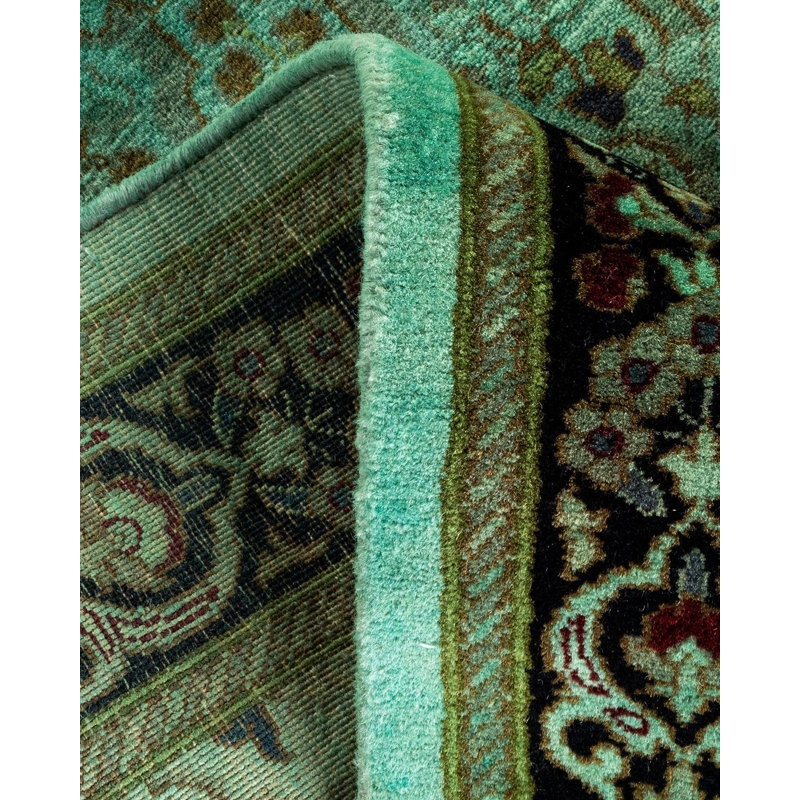 Tapis noué à la main unique en son genre Holsworth - vert