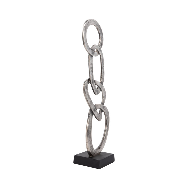 Decorative Object Linked Ring Sculpture for Home Decor - Abstract Metal Figurine Statement Accent Ideal Decoration for Living Room and Console Styling