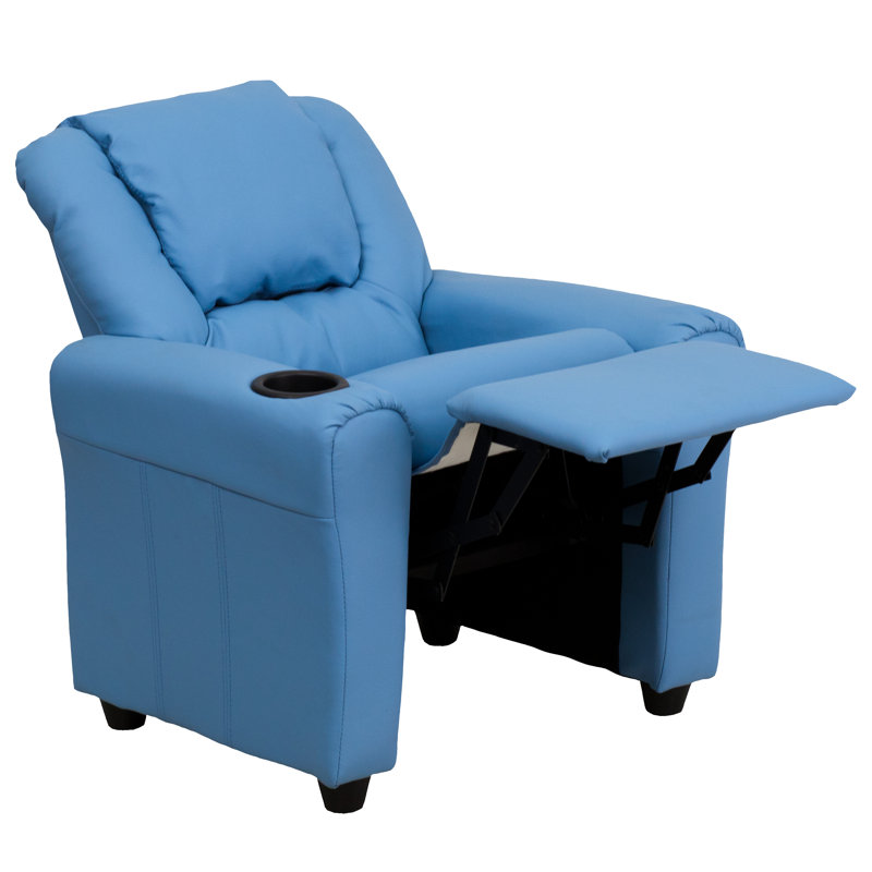 Forman LeatherSoft Contemporary Kids Recliner with Cup Holder and Headrest, Light Blue
