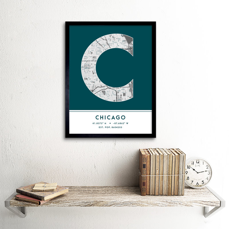 Chicago Illinois United States City Map Teal - Single Picture Frame Typography
