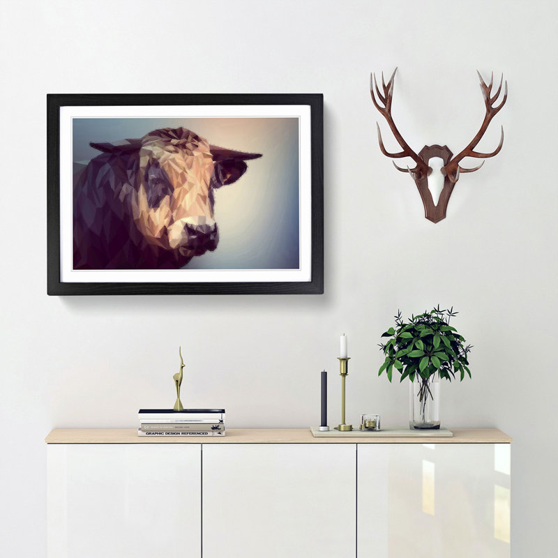 Geometric Cow Bull in Abstract - Picture Frame Graphic Art Print, Black Framed, 36cm H x 48cm W x 2cm D