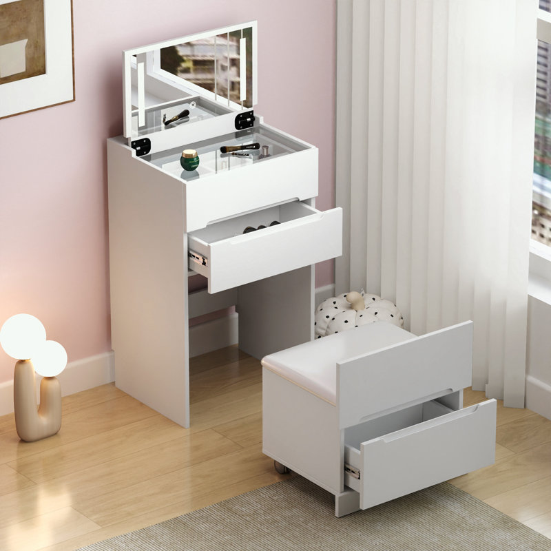 Vanity Desk with open Top Mirror and 3 Drawers
