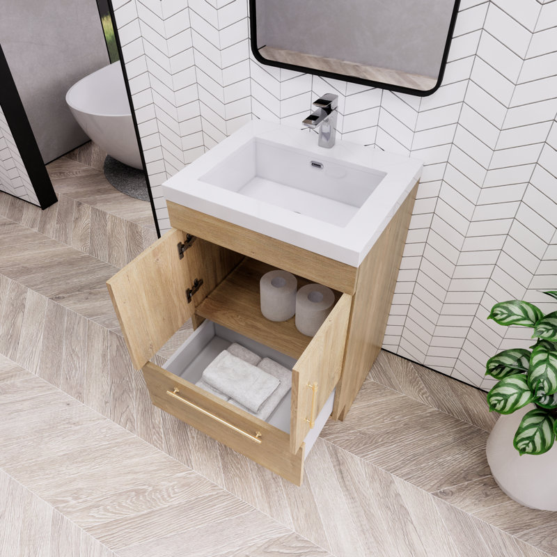Meuble-lavabo simple Spring, Chêne et teck