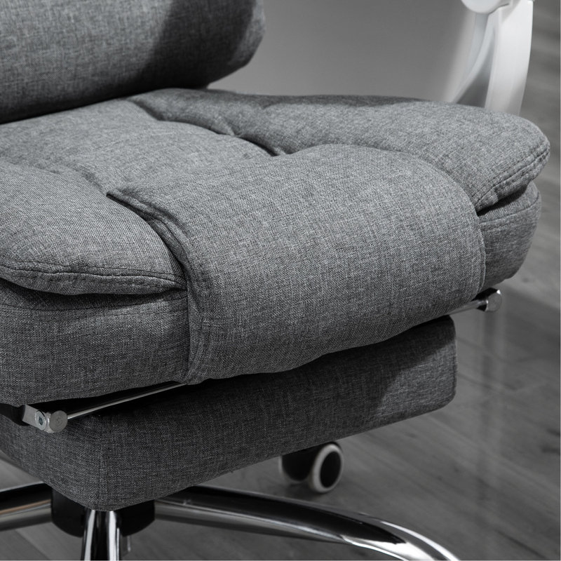 Chaise de bureau avec repose-pieds, lin, gris foncé pour une posture décontractée en lin tout confort, inclinaison de 135 degrés