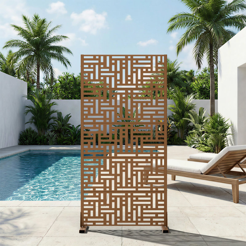 Paravent d'extérieur en métal, 72" H x 47" W x 16" D, Brun