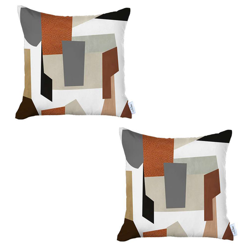 18" x 18" Orange and Ivory Geometric Polyester Zippered Pillow Cover