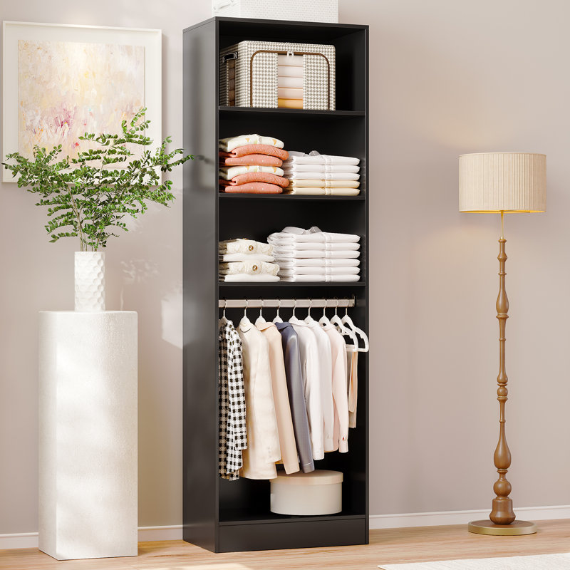 79-inch Closet Storage System, Wardrobe With Storage Compartments And Hanging Zone, Black