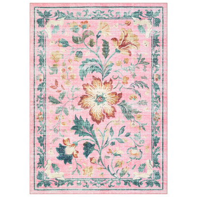 Tapis lavable antidérapant à motif floral pour le salon ou la chambre à coucher - Tapis pliant, facile à nettoyer pour animaux de compagnie - Décoration intérieure