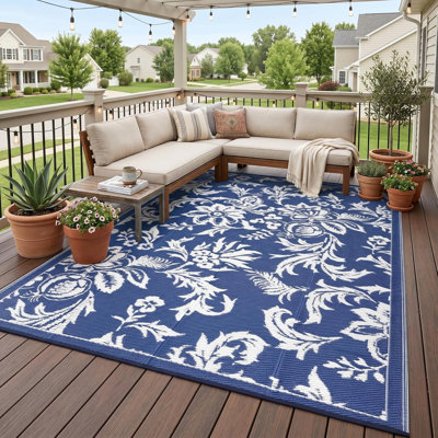 Waterproof Outdoor Rug for Patio, Foldable Reversible Modern Area Rug, Large Plastic Straw Mat for Camping, RV, Porch, Backyard, Deck, Picnic, Beach