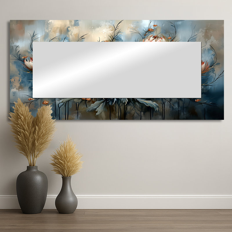 Grey Winter Thistle Song Harmony II - Floral Wall Mirror Art - Printed On Metal, 28" x 60"