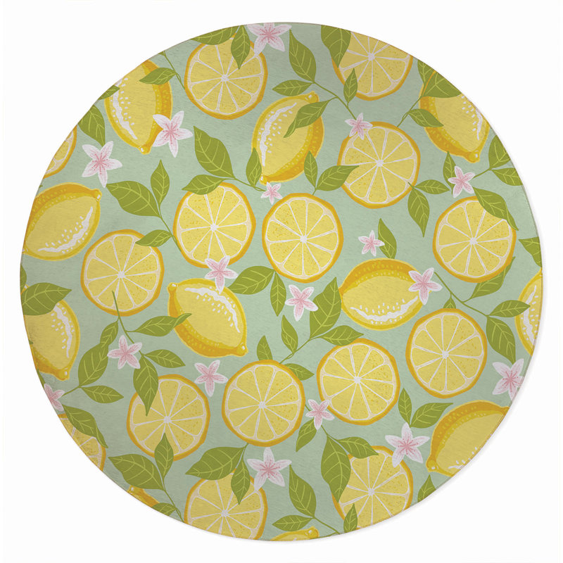 Lemons Outdoor Rug, Round 5'