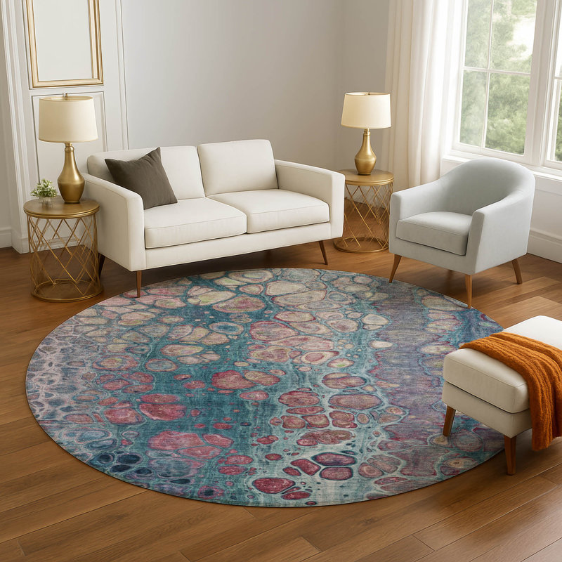 Premium Machine Washable Mayfield AMF1940 Abstract Rug, Round 8'