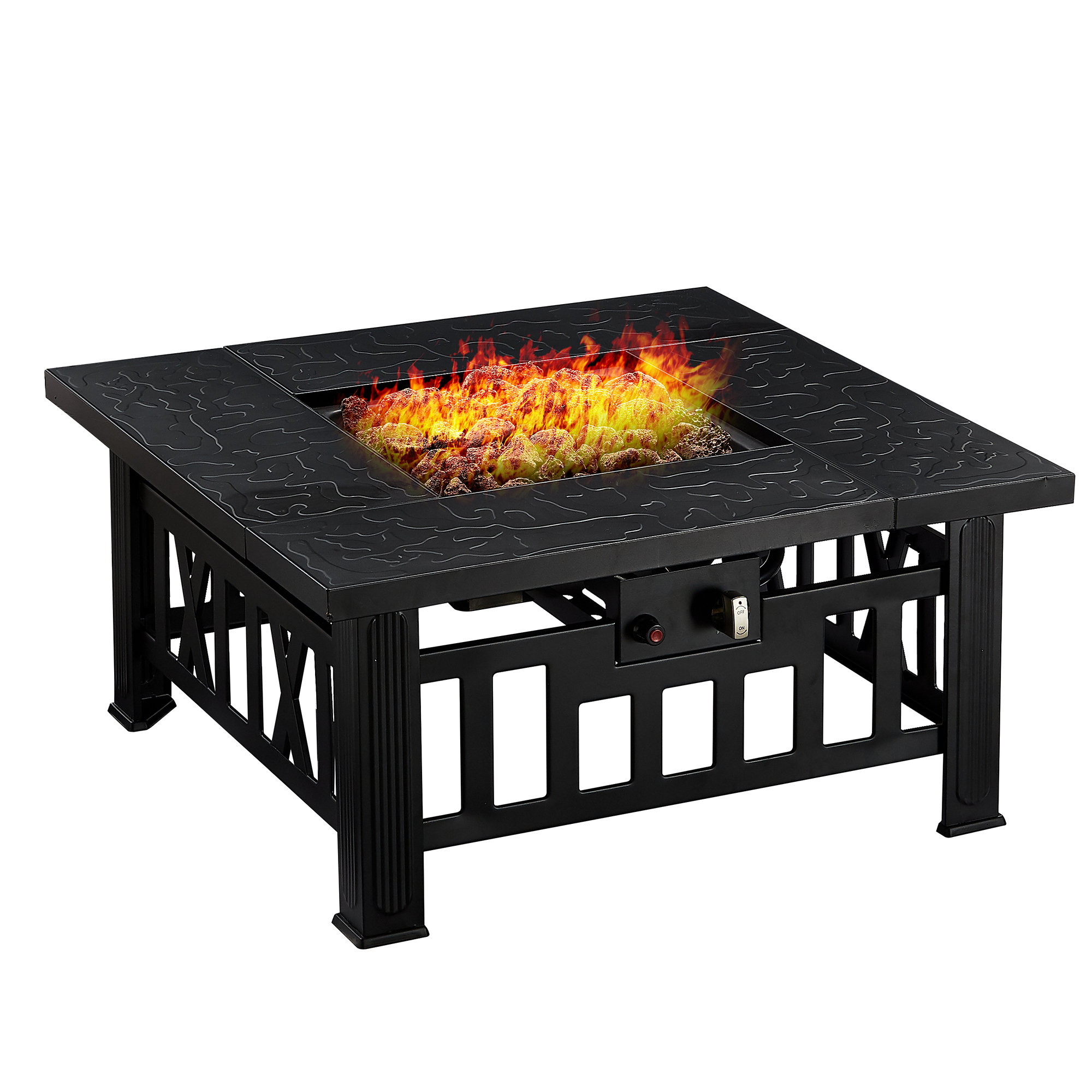 Red Barrel Studio® Nox Steel Gas Propane Fire Pits with Lid and Lava ...