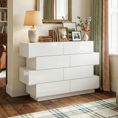 Commode 8 tiroirs Ir irrégulière moderne avec finition brillante