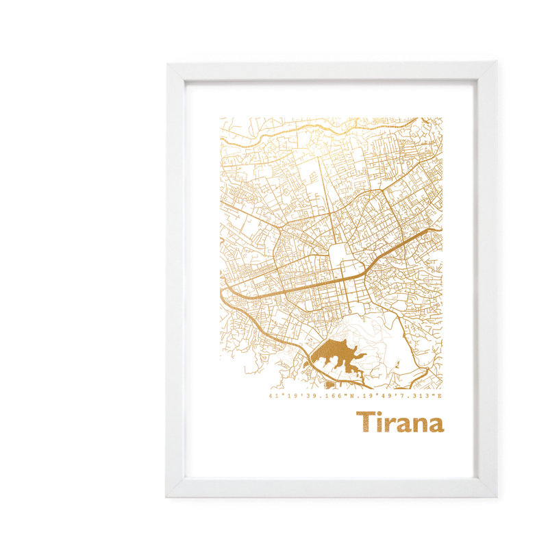 Tirana Map - Single Picture Frame Print, 42.5cm H x 32.5cm W x 3.5cm D